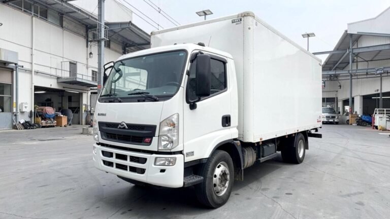 White 5-tonne box truck for rent in Dubai, front three-quarter view